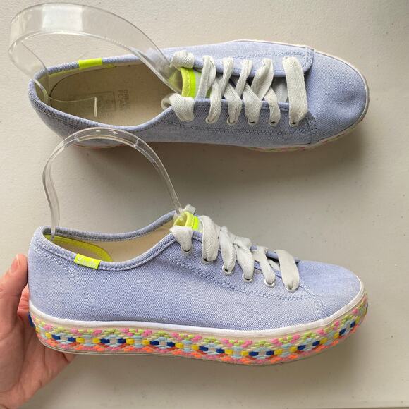 Keds Triple Kick Platform Aztec Geo Embroidery Cornflower Blue Chambray Sz 8 - Picture 1 of 15